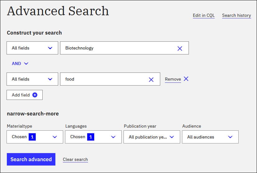 Advanced search fields